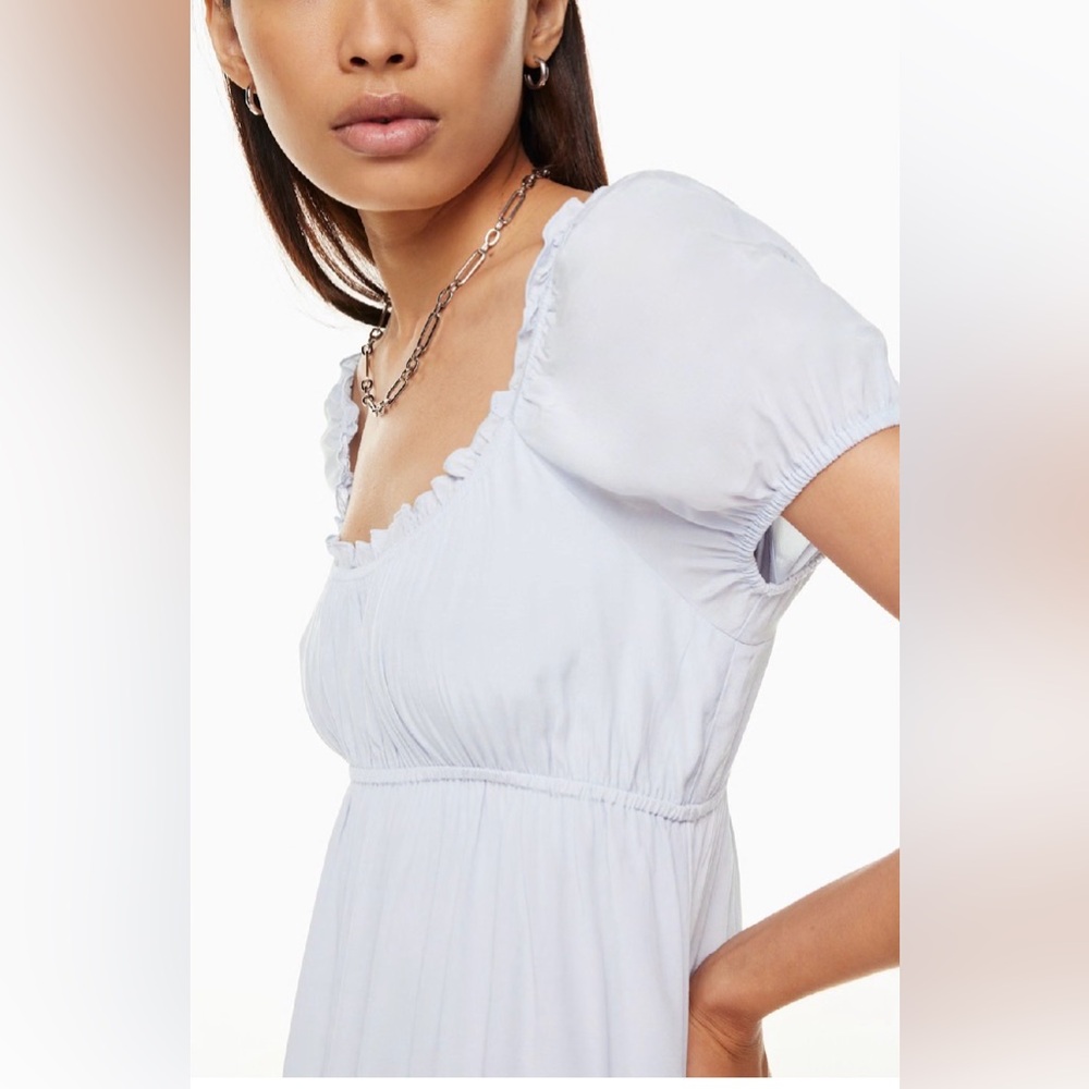 Aritzia‎ Sunday Best Kimberly Dress Dusk Blue Puff-Sleeve Babydoll Mini Small